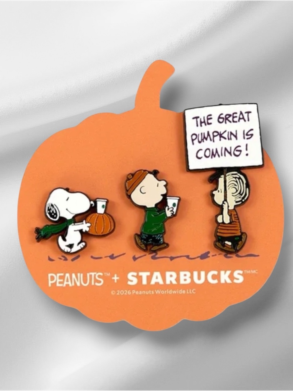 🎃NEW Peanuts + Starbucks Pumpkin Pin Set Authentic set of 3 Snoopy Charlie Brown